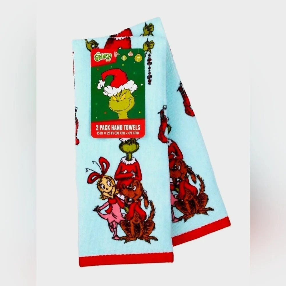 New Christmas dr Seuss The Grinch 2pk Hand Towel, 15' x 25', blue, 100% cotton